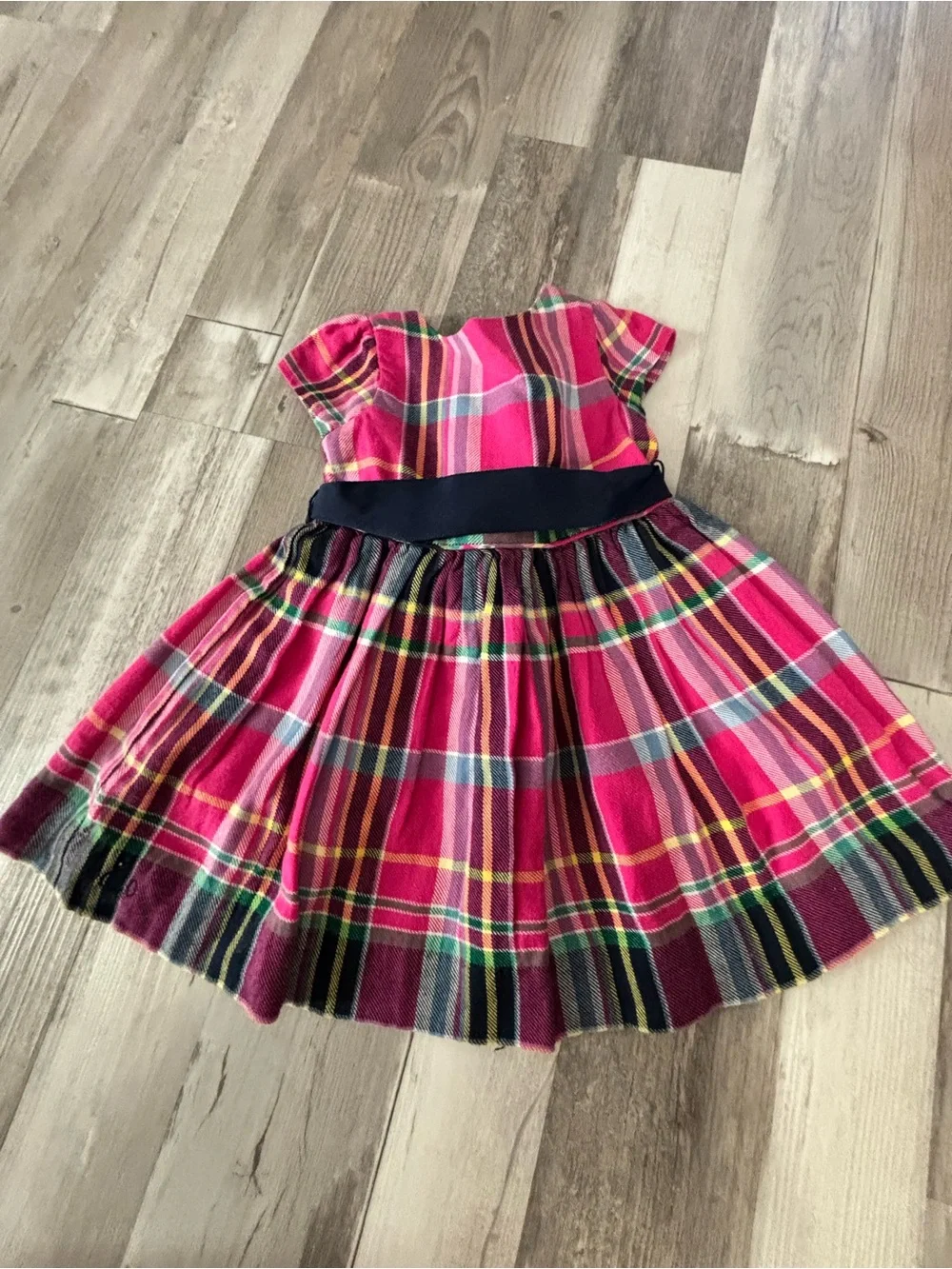 Ralph Lauren Pink Plaid Fit-and-Flare Dress with Navy Waistband
